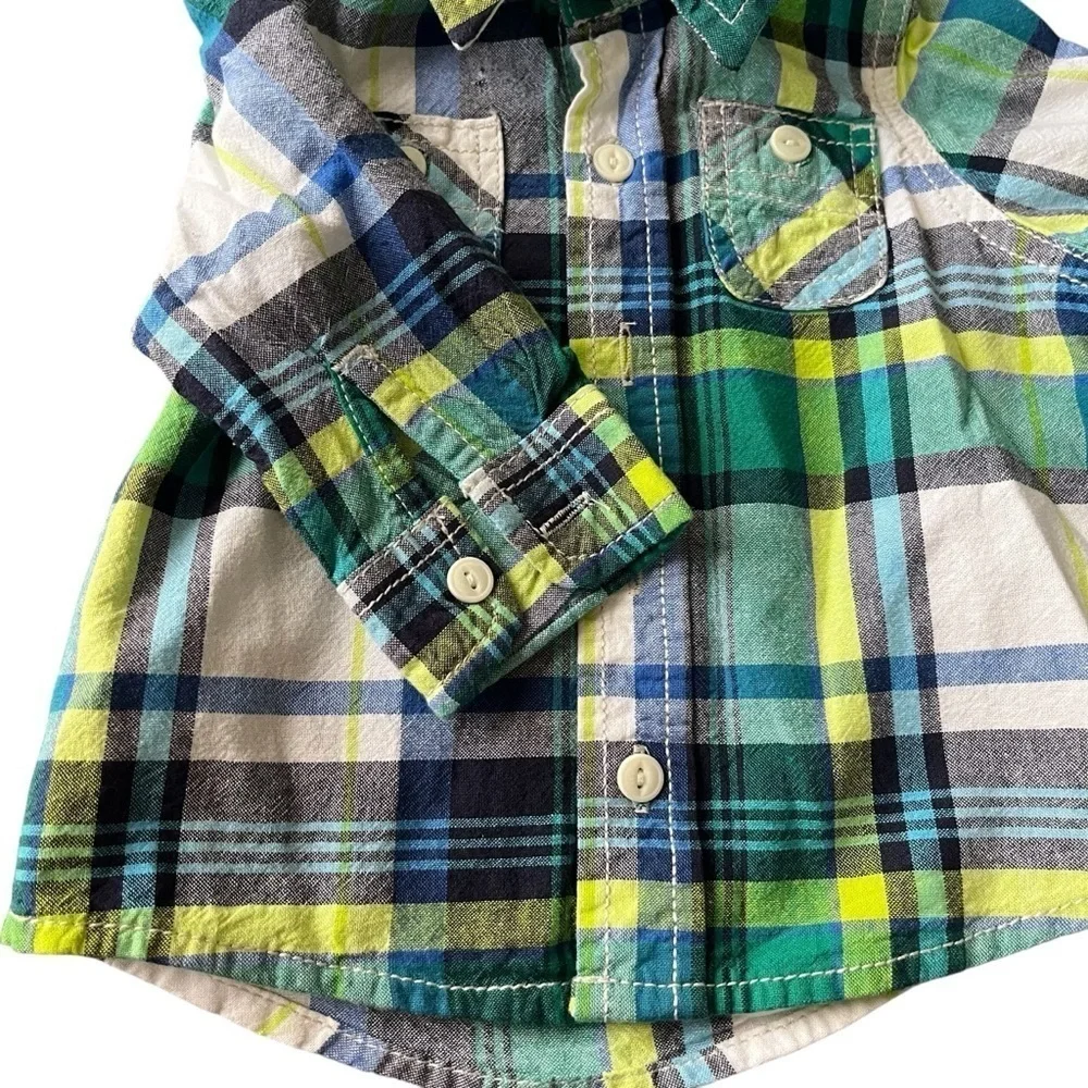 OshKosh plaid cotton multicolor button up shirt Boys 9 Mo pockets long sleeves